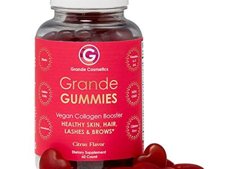 Grande Cosmetics Vegan Collagen Hair Vitamin Gummies for Hair, Skin, Lash, & Brow for Women With Biotin, Folic Acid, Vitamin C - 2 Month Supply, 60 Tablets, Citrus Flavor Cheap