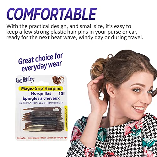 Good Hair Days Hair Pins - Plastic, U-shaped Magic Grip Hairpins, Strong Durable Pins For Fine, Thick & Long Hair, Hair Styling Accessories, Set of 10 (Tortoise Shell) Discount